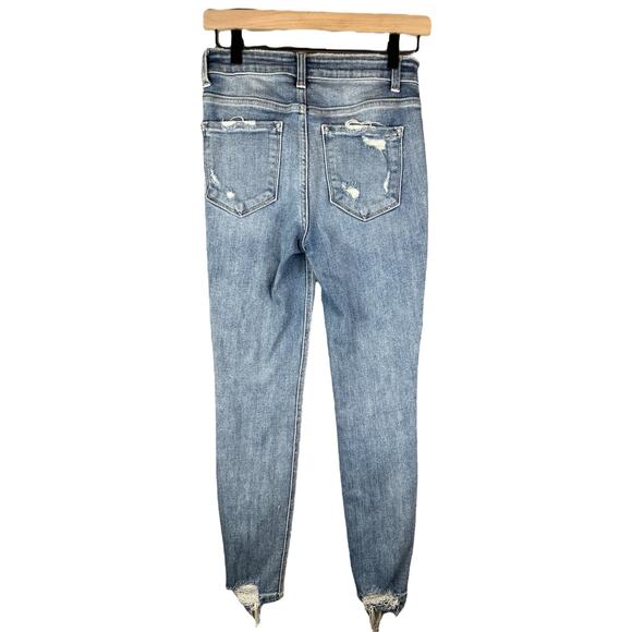Vervet Buttonfly Light Wash Distressed Hi Rise Skinny Crop Jeans Denim Size 26 - Picture 3 of 7